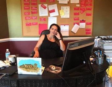 Donna Roggio sits in the office at her home in Buckingham. Township officials have ordered her to stop renting her house through Airbnb. (Laura Benshoff/WHYY)