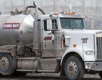A truck delivers fracking wastewater to a Susquehanna County recycling center