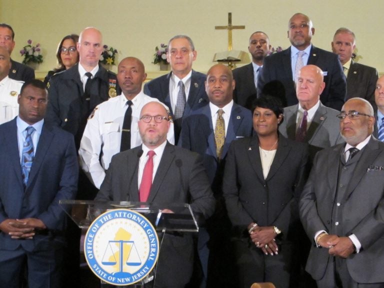 Joined by law enforcement and community leaders , New Jersey Attorney General Christopher Porrino announces the 