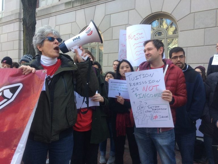 Graduate students from Rutgers University and others in the Philadelphia region protested in front of U.S. Senator Pat Toomey's office on November 21.