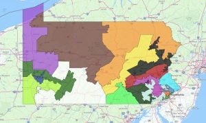 Pennsylvania's congressional map as drawn in 2011. In 2018, it was deemed an unconstitutional partisan gerrymander by the Pa. Supreme Court (Keystone Crossroads)