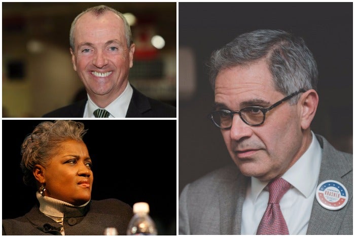 Phil Murphy (upper left), Donna Brazile (lower left), Larry Krasner (right)