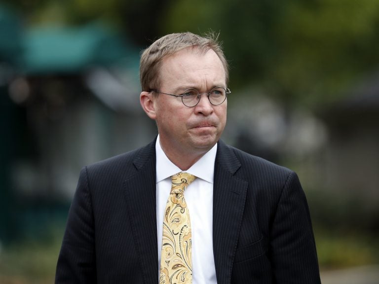 Director of the Office of Management and Budget Mick Mulvaney departs after a television interview at the White House in September.