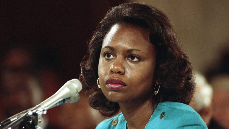 Anita Hill testifies before the Senate Judiciary Committee on Oct. 11, 1991, regarding Clarence Thomas' confirmation to the Supreme Court. (AP) 