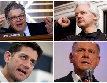 from top left to bottom right, Sen. Al Franken, Julian Assange, Rep. Paul Ryan, Roy Moore (Associated Press)