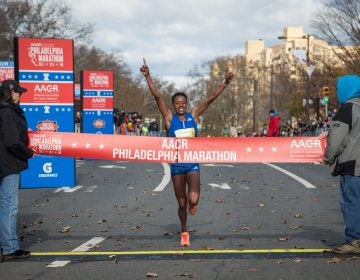 Sarah Kiptoo takes first place for the Women's division with a time of 2:38:14 at the 23rd annual Philadelphia Marathon on Sunday November 19th, 2017.