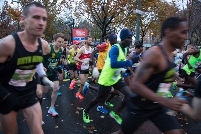 Runners begin their 26.2 miles at the 23rd annual Philadelphia Marathon on Sunday November 19th, 2017.