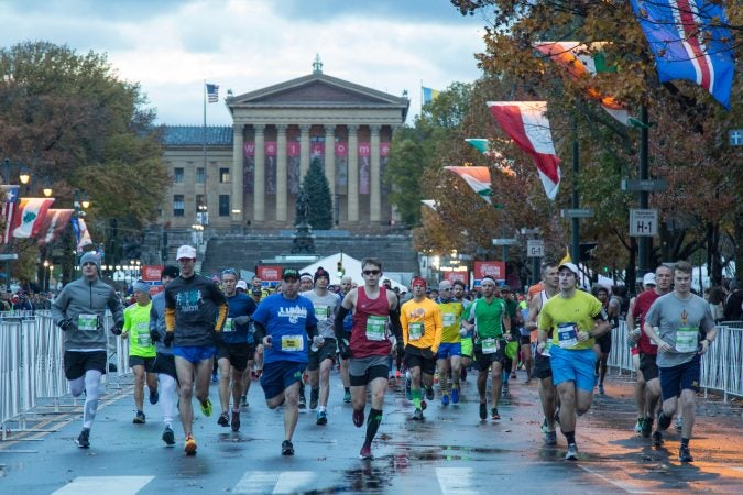 Runners begin their 26.2 miles at the 23rd annual Philadelphia Marathon on Sunday November 19th, 2017.