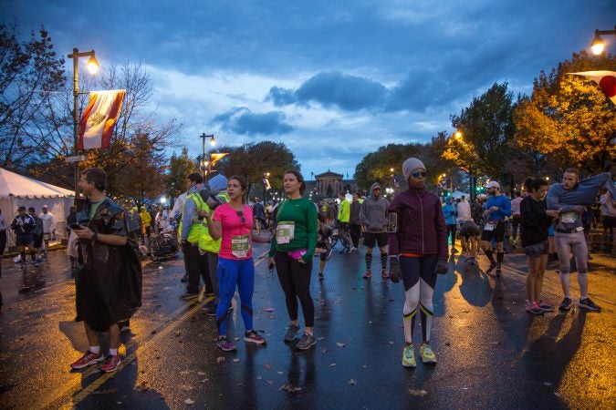 Runners gather by the starting line for the 23rd annual Philadelphia Marathon on Sunday November 19th, 2017.