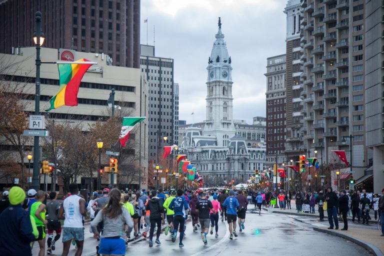 File photo: Runners weave their way through historic Philadelphia at the 23rd annual Philadelphia Marathon on Sunday November 19th, 2017. (Emily Cohen for WHYY)