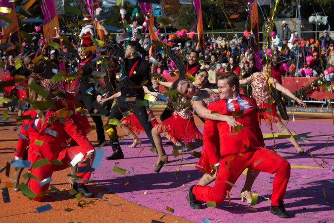 Dancers perform during the 6abc broadcast of the 98th annual Philadelphia Thanksgiving Day Parade, November 23, 2017. (Emily Cohen for WHYY)