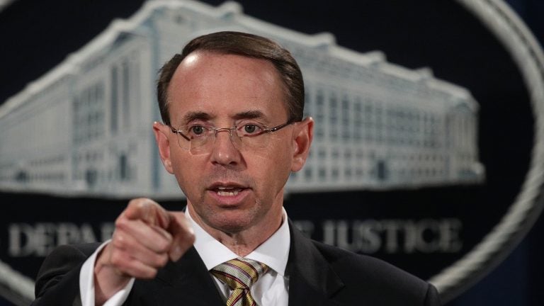 Deputy Attorney General Rod Rosenstein speaks during a news conference October 17, 2017, at the Justice Department in Washington, D.C.