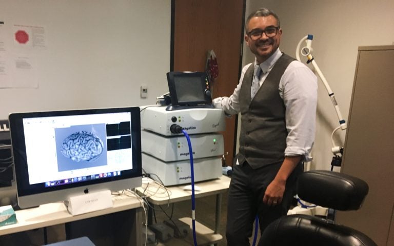 Roy Hamilton runs the laboratory for cognition and neural stimulation at the University of Pennsylvania.
 (Elana Gordon/WHYY)