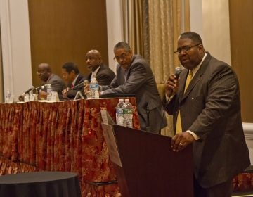 The When Patriotism Meets Activism Panel featured Dr. Reggie Banks, CEO of Dunbar Associates, Joe Watkins, Republican Political Analyst at CNBC, James Paige, COO Community Council Health Systems, and Chad Dion Lassiter, FOX Contributor and President of Black Men at Penn. (Kimberly Paynter/WHYY)