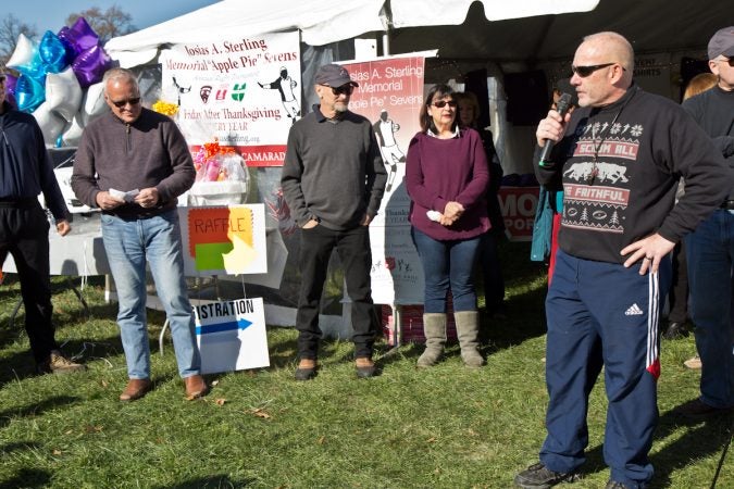 Coach Bill Gregory remembers Josias at the Apple Pie 7s Rugby Tournament in Fairmount Park. (Kimberly Paynter/WHYY)