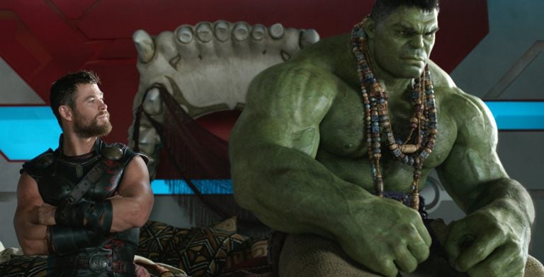 Chris Hemsworth and the Hulk in a scene from, 