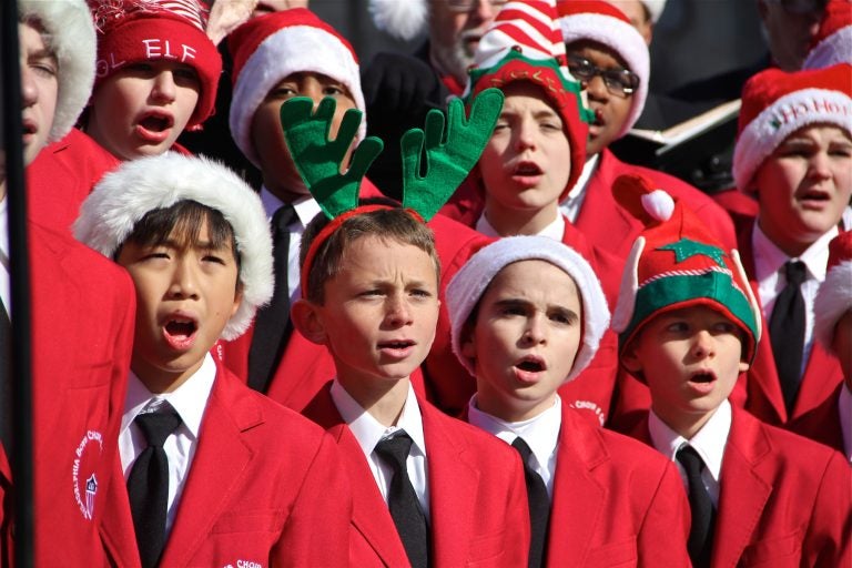 Members of the Philadelphia Boys Choir sing at the opening of the Dilworth Park ice skating rink in 2014.