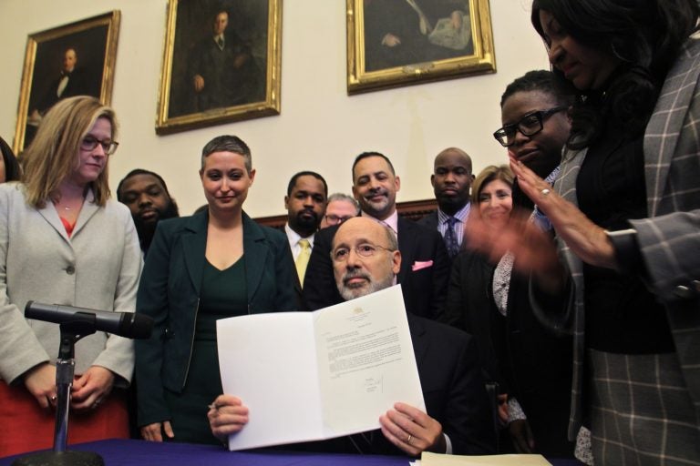 Pennsylvania Gov. Tom Wolf vetoes a bill that would have made abortion illegal at 20 weeks, four weeks earlier than existing law allows. The veto ceremony took place at Philadelphia City Hall.