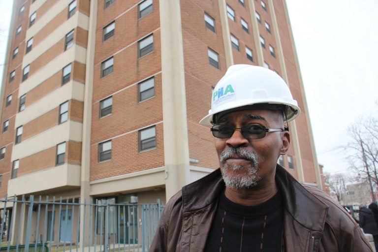 Rupert Alston, head of the residents council at the Blumberg senior high rise in Sharswood, attends the groundbreaking for renovations to the 13-story apartment building.