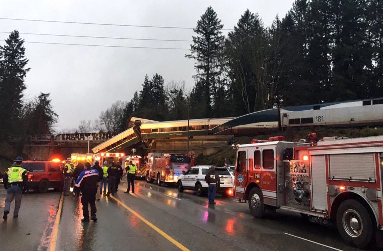 This photo provided by Washington State Patrol shows an Amtrak train that derailed south of Seattle on Monday, Dec. 18, 2017. Authorities reported 