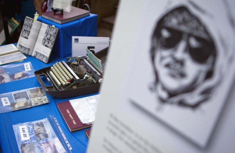 Personal items that once belonged to Ted Kaczynski, aka the Unabomber, are displayed for an online auction with proceeds to benefit the victims' families Wednesday, May 18, 2011 in Atlanta. The items include handwritten letters, typewriters, tools, clothing and several hundred books. (David Goldman/AP Photo)