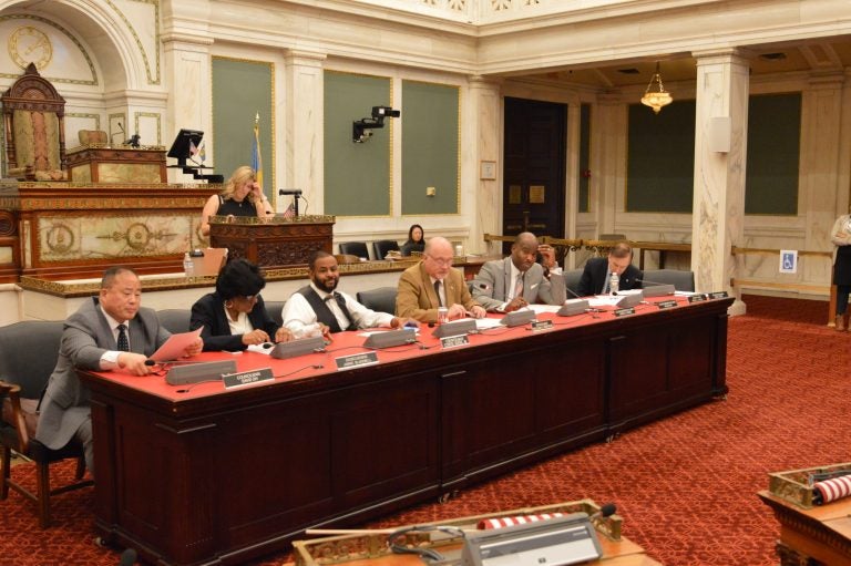 Philadelphia City Council's Law and Government Committee prepares to amend a City Charter change bill. (Tom MacDonald/WHYY)