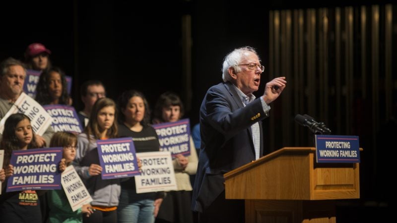 Bernie Sanders speaks at the Protecting Working Families Rally on December 3 in Reading, Pa.