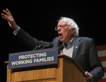 U.S. Sen. Bernie Sanders speaks at a rally in Reading, Pa. (Branden Eastwood for WHYY)