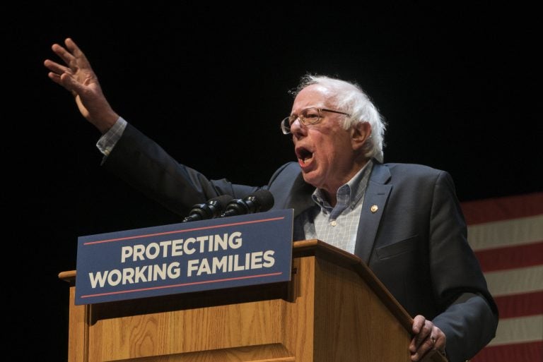 U.S. Sen. Bernie Sanders speaks at a rally in Reading, Pa. (Branden Eastwood for WHYY)