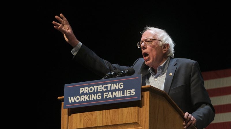 Bernie Sanders speaks at the Protecting Working Families Rally on December 3 in Reading, Pa.