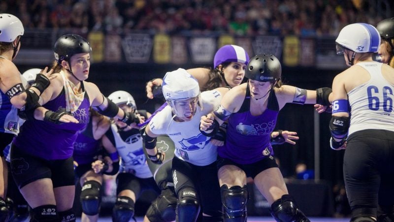 The Rose City Rollers of Portland, Oregon faced off against the Victorian Roller Derby League in the final championship game at the WFTDA International Championships at the Liacouras Center on November 5, 2017.. (Brad Larrison for WHYY)