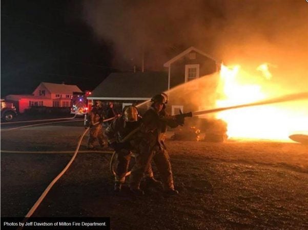 Multiple companies were called to battle the flames which were spread by high winds in Slaughter Beach on Christmas night. (Jeff Davidson of Milton Fire Department/courtesy Indian River Vol. Fire Co.)