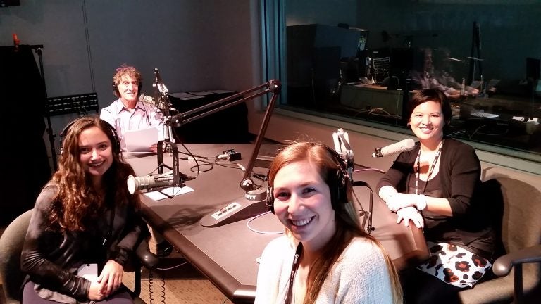 Bess Neiblum, Emory Chiappa and Michelle Legaspi Sanchez of the Chester County Fund for Women & Girls speak with Dave Heller at WHYY studios