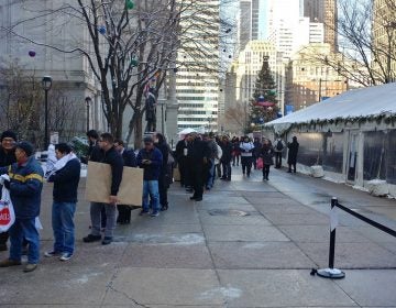 Stop and go owners line up to get into City Hall (Tom MacDonald, WHYY)