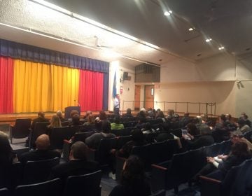 Gov. John Carney faced a host of questions during a boisterous town hall meeting Wednesday at Stubbs Elementary School, one of three Wilmington school eyed for closing under a proposal by his administration and other education leaders. (Cris Barrish/WHYY)