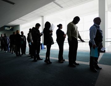 Job seekers line up to enter a career fair in Los Angeles, on Dec. 1, 2010. At the peak of the recession, the unemployment rate hit 10 percent. It's now 4.1 percent. (Kevork Djansezian/Getty Images)