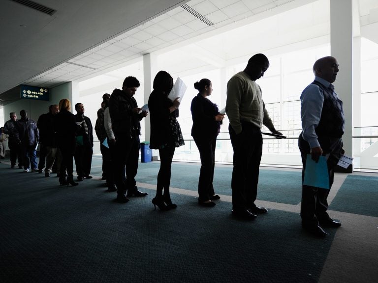 Job seekers line up to enter a career fair in Los Angeles, on Dec. 1, 2010. At the peak of the recession, the unemployment rate hit 10 percent. It's now 4.1 percent. (Kevork Djansezian/Getty Images)