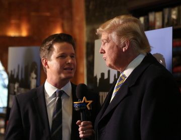 Donald Trump interviewed by Billy Bush of Access Hollywood at a  Celebrity ApprenticeRed Carpet Event at Trump Tower in January 2015 in New York City