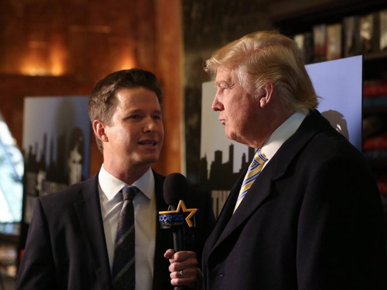 Donald Trump interviewed by Billy Bush of Access Hollywood at a  Celebrity ApprenticeRed Carpet Event at Trump Tower in January 2015 in New York City