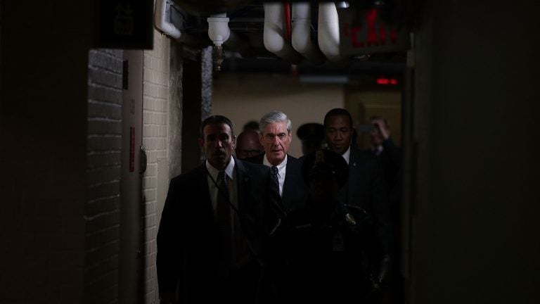 Special counsel Robert Mueller (center) leaves after a closed meeting with members of the Senate Judiciary Committee on June 21, 2017, at the Capitol in Washington, D.C. (Alex Wong/Getty Images)