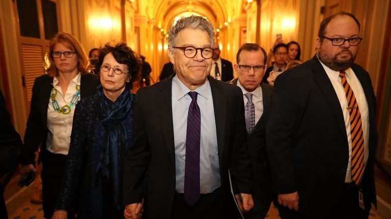 Sen. Al Franken, D-Minn., and his wife Franni Bryson (left) arrive at the U.S. Capitol Building on December 7, 2017, in Washington, D.C. Franken announced that he will be resigning in the coming weeks after being accused by several women of sexual harassment. (Chip Somodevilla/Getty Images)