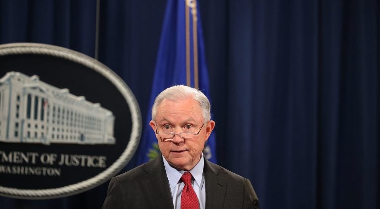 Attorney General Jeff Sessions holds a news conference at the Department of Justice last week, highlighting his department's fight to reduce violent crime. (Chip Somodevilla/Getty Images)