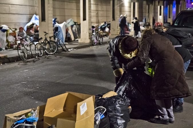 Since the cleanup of the Conrail tracks in Kensginton, many living there have moved to live beneath the overpass at Emerald and Lehigh Streets. (Kimberly Paynter/WHYY)