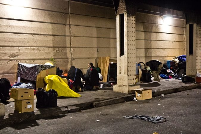 Since the cleanup of the Conrail tracks in Kensginton, many living there have moved to live beneath the overpass at Emerald and Lehigh Streets. (Kimberly Paynter/WHYY)