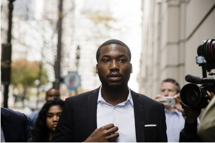 Rapper Meek Mill arrives at the criminal justice center in Philadelphia, Monday, Nov. 6, 2017.(AP Photo/Matt Rourke)