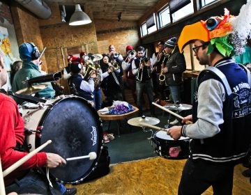 Members of the 38 Tonnes arrived in Philadelphia on Wednesday from France and will be performing at the Rabble Rousers' 2018 New Year’s Day event. (Kimberly Paynter/WHYY)