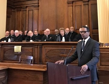 Jerry L. Sanders Jr. speaks after being sworn in as Delaware County Sheriff at an induction ceremony in Media. Sanders was part of a wave of Democrats elected last year, reflecting a demographic change in the former Republican stronghold.