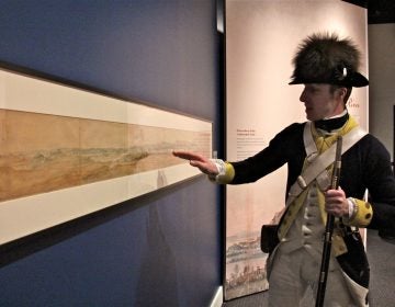 Museum of the American Revolution educator Dan Center identifies landmarks in a 7-foot-long painting by Pierre L'Enfant. It is the only known depiction of George Washington's headquarters tent in use in the field.
