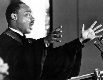 The Rev. Dr. Martin Luther King Jr. gestures and shouts to his congregation in Ebenezer Baptist Church in Atlanta, Ga. on April 30, 1967 as he urges America to repent and abandon what he called its 