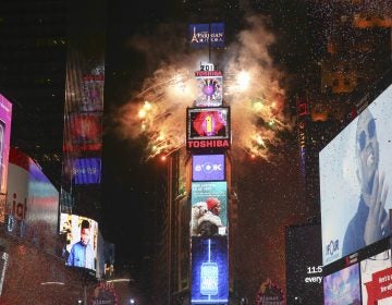 The ball drops during the New Year's Eve celebration in Times Square on Sunday, Dec. 31, 2017, in New York.